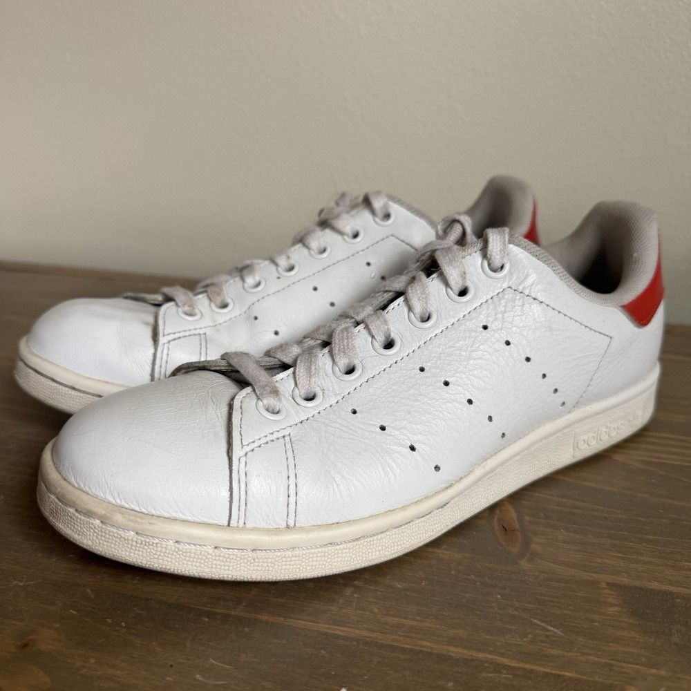 Adidas Women's 8 White Orange Stan Smith Low‎ Top Lace Up Sneakers Shoes